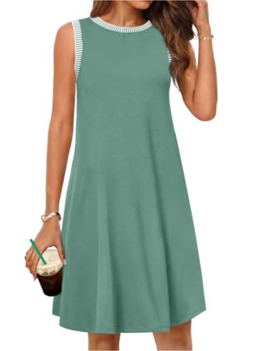 Sleeveless A-Line Mini Sundress with Pockets, Summer Beach Vacation Dress